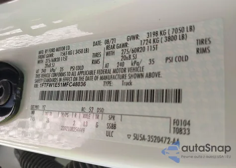 2021 Ford F-150 Xl из США, поврежденный, VIN 1FTFW1E51MFC48036